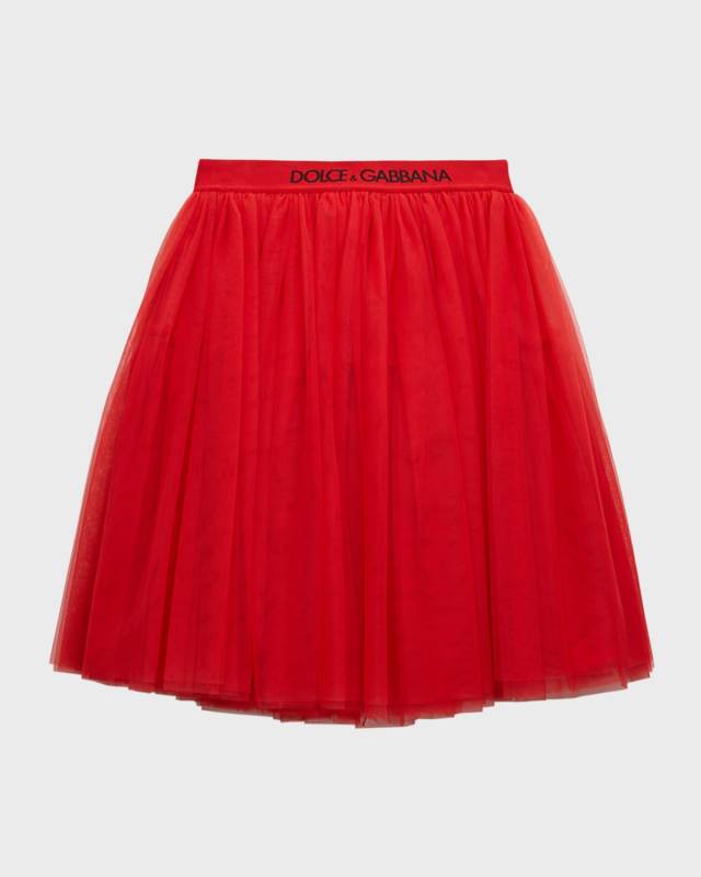Girl's Logo-Tape Waist Tulle Skirt, Size 8-14
